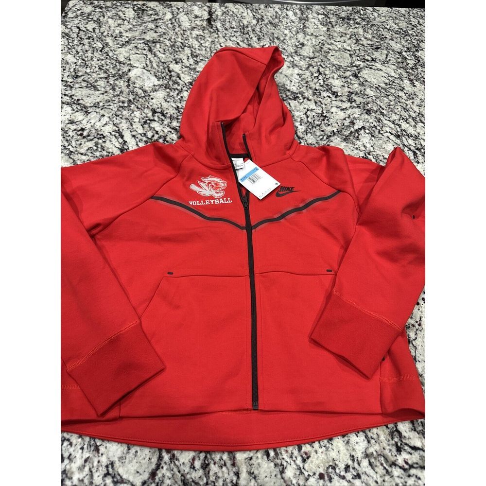 Nike Womens Med Fire Red‎ Cropped Pullover Hoodie Fishers Tigers Volleyball